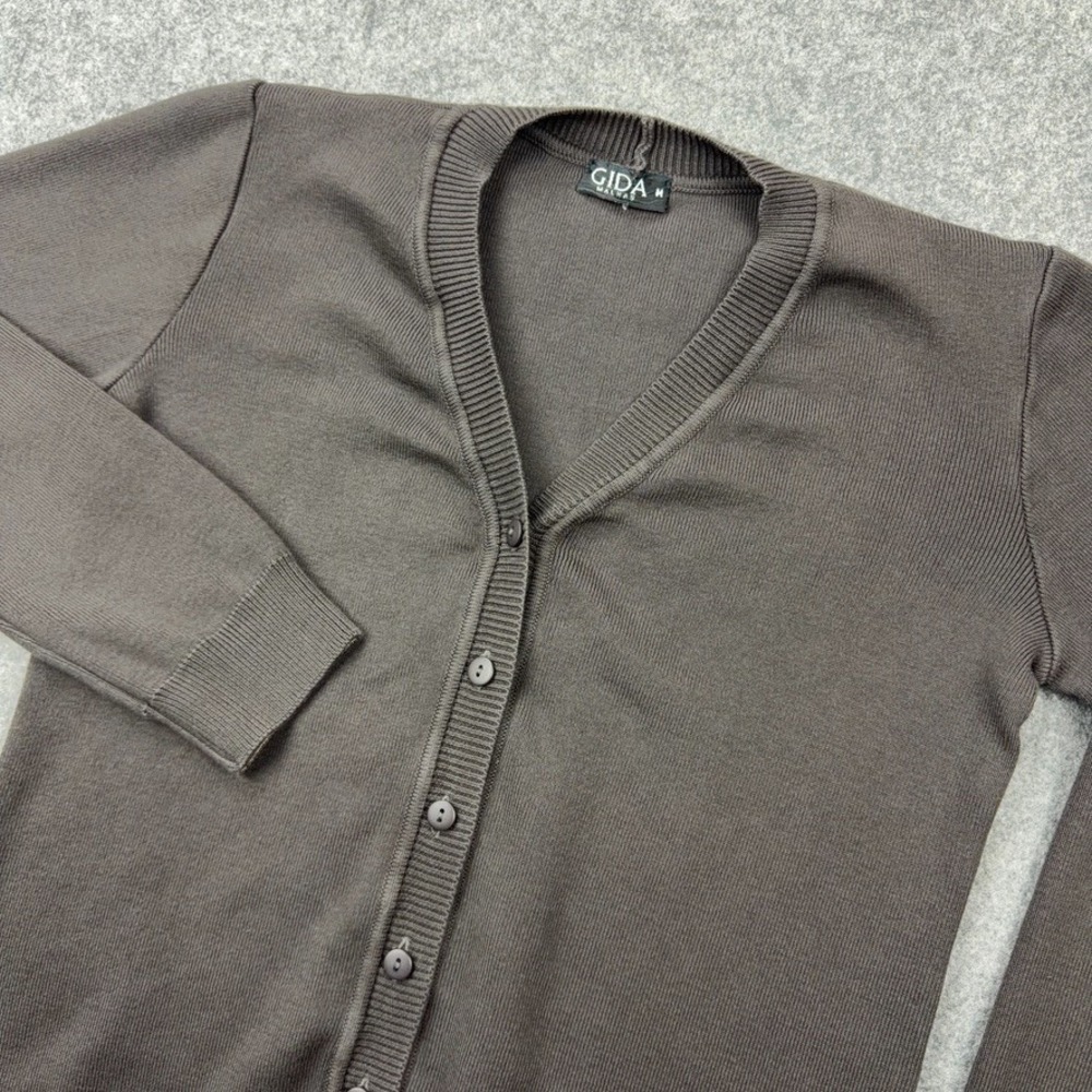 Gida Malhas Cardigan Sweater Womens Medium Brown V-Neck Button Front Cotton Knit